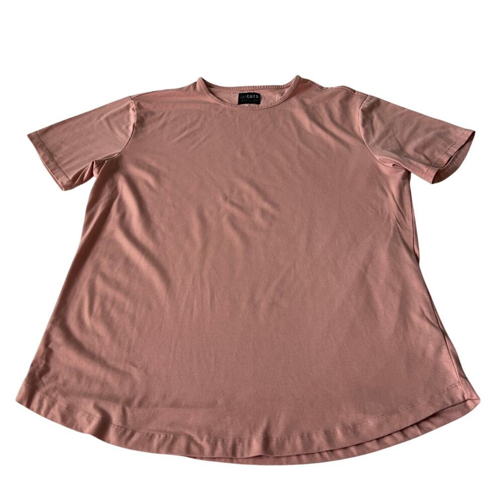 Cuts Men's Curve Hem Crewneck T-Shirt Peach Short Sleeve XL Premium Casual
